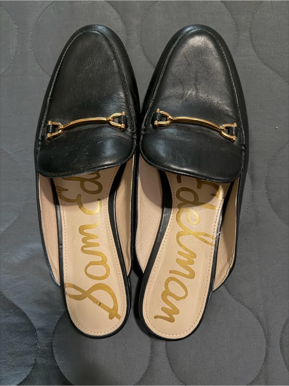 Sam Edelman Black Leather Mule with Gold Horsebit
